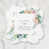 Aquarellfarben Rosa Weiße Blume Grüne Rahmen Hochz Geschenkanhänger (Rückseite)