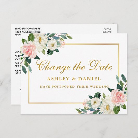 Aquarellfarben Rosa Weiße Blütengolden ändern das  Postkarte (Vorne/Hinten)