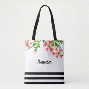 Aquarellfarben Rosa Weißes Petunia Blumendesign Tasche