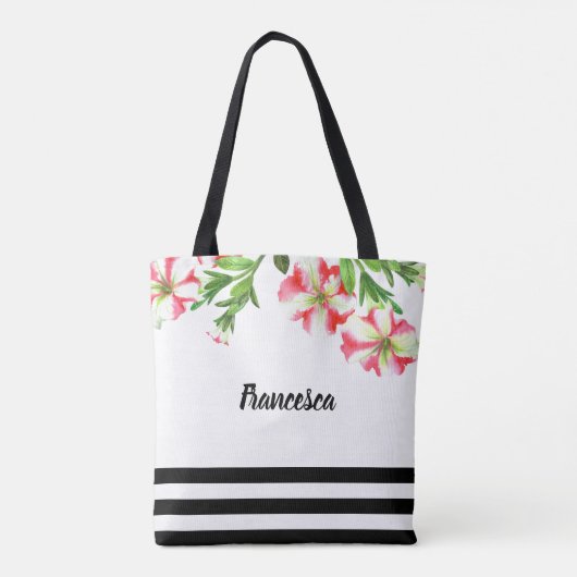 Aquarellfarben Rosa Weißes Petunia Blumendesign Tasche (Rückseite)