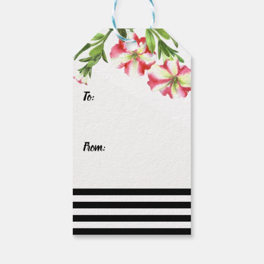 Aquarellfarben Rosa Weißes Petunia Blumengeburt Geschenkanhänger (Rückseite)