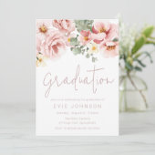 Aquarellfarben Rose Abschluss Feier Einladung (Stehend Vorderseite)