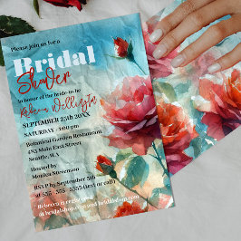 Aquarellfarben-Rose auf dem Brautparty aus geworbe Einladung