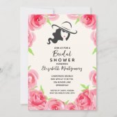 Aquarellfarben Rose Big Hat Brautparty Einladung (Vorderseite)