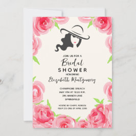 Aquarellfarben Rose Big Hat Brautparty Einladung