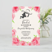 Aquarellfarben Rose Big Hat Brautparty Einladung (Stehend Vorderseite)