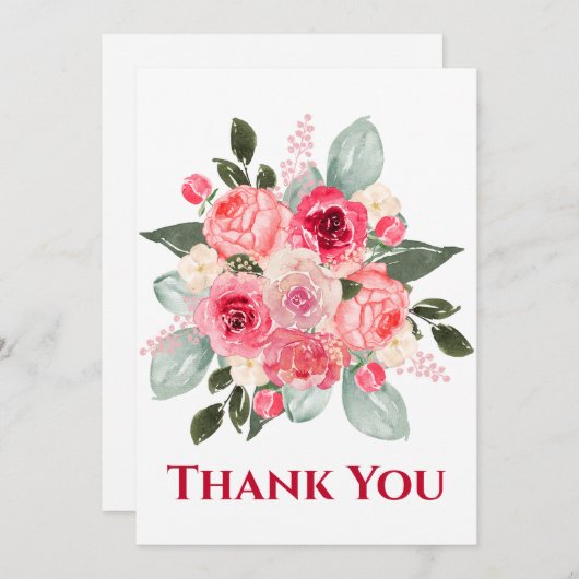 Aquarellfarben Rose Blumenbezug Dankeschön Karte (Vorne/Hinten)
