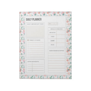 Aquarellfarben Rose Bouquet Tägliche Planerseiten Notizblock