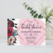 Aquarellfarben Rose Burgund Gold Brautparty Einladung (Stehend Vorderseite)