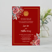 Aquarellfarben Rose Chinesische Hochzeit mit rotem Folieneinladung (Stehend vorne)