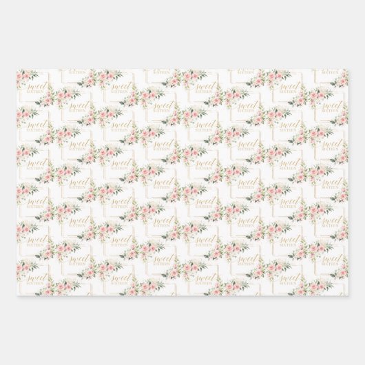 Aquarellfarben Rose Eukalyptus Gold Glitzer Geschenkpapier Set (Vorderseite 2)