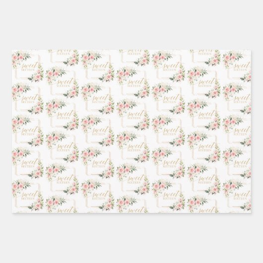 Aquarellfarben Rose Eukalyptus Gold Glitzer Geschenkpapier Set (Vorderseite)