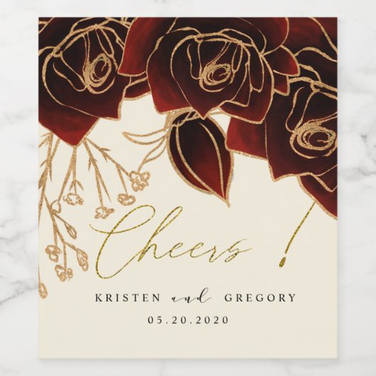 Aquarellfarben Rose Gold Burgundy Cheers Wedding Weinetikett (Einzelnes Label)
