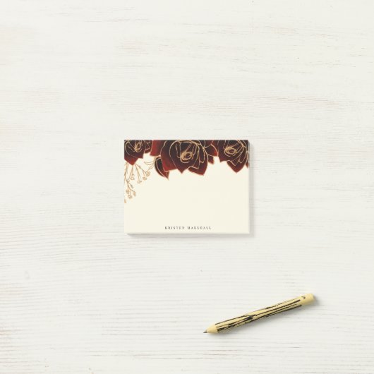 Aquarellfarben Rose Gold Burgundy Monogram Post-it Klebezettel (Auf Schreibtisch)
