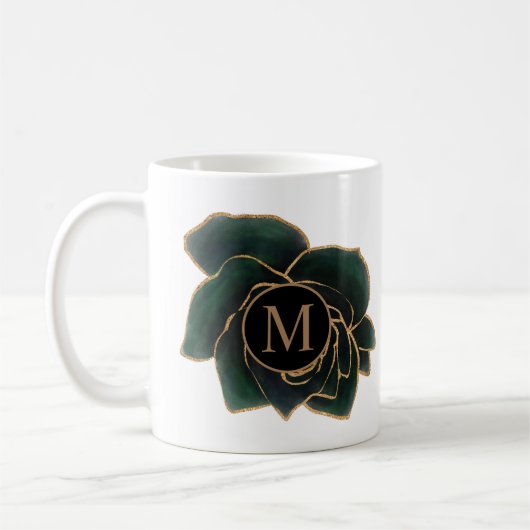 Aquarellfarben Rose Gold und grüne Monogramm Kaffeetasse (Links)