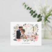 Aquarellfarben Rose & Grüne Hochzeit Vielen Dank Postkarte (Stehend Vorderseite)