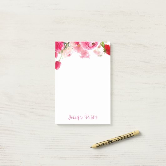 Aquarellfarben Rose Handgeschriebene Skriptnamen F Post-it Klebezettel (Auf Schreibtisch)