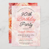 Aquarellfarben Rose Hintergrund 90. Geburtstag Einladung (Vorne/Hinten)