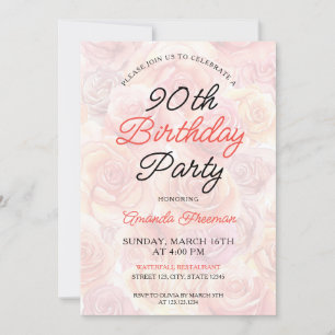 Aquarellfarben Rose Hintergrund 90. Geburtstag Einladung
