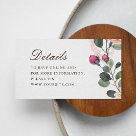 Aquarellfarben Rose Hochzeitsdetails. Elegante Blu Begleitkarte