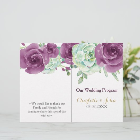 Aquarellfarben-Rose Hochzeitsprogramm (Stehend Vorderseite)