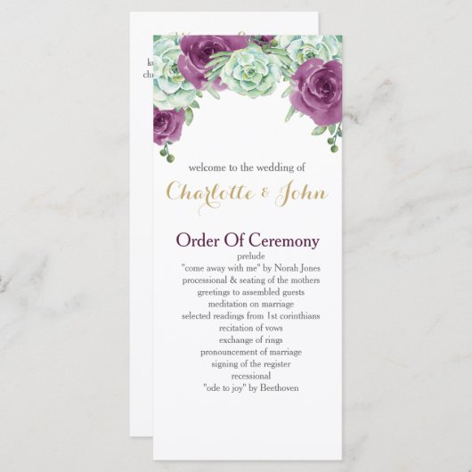 Aquarellfarben-Rose Hochzeitsprogramme Programm (Vorne/Hinten)