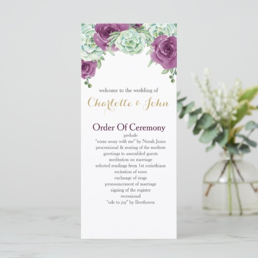 Aquarellfarben-Rose Hochzeitsprogramme Programm (Stehend Vorderseite)