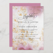 Aquarellfarben Rose Quartz Gold Geode Barefoot™ Einladung (Vorne/Hinten)