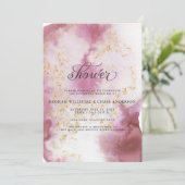 Aquarellfarben Rose Quartz Gold Geode Barefoot™ Einladung (Stehend Vorderseite)