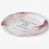 Aquarellfarben Rose Quartz Gold Geode Barefoot™ Pappteller (Schrägansicht)