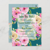 Aquarellfarben Rose Rosa auf Aquamarin Save the Da Postkarte (Vorne/Hinten)