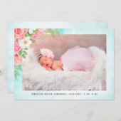 Aquarellfarben Rose Rosa Blumenjungen Girl Foto Ankündigung (Vorne/Hinten)