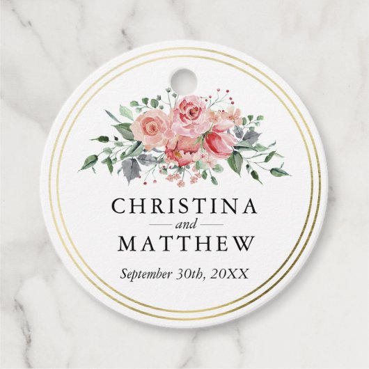 Aquarellfarben Rose Rosa Blumenzwiese Vielen Dank Geschenkanhänger (Vorderseite)