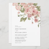 Aquarellfarben Rose Rosa Hochzeit Einladung (Vorne/Hinten)