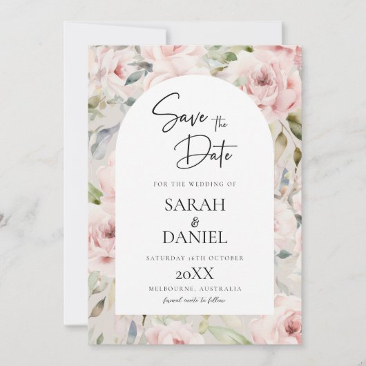 Aquarellfarben Rose Rosa Hochzeit Save The Date (Vorderseite)
