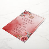 Aquarellfarben Rose Rose Chinesische Hochzeit Folieneinladung (Gedreht)