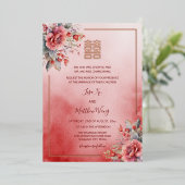 Aquarellfarben Rose Rose Chinesische Hochzeit Folieneinladung (Stehend vorne)