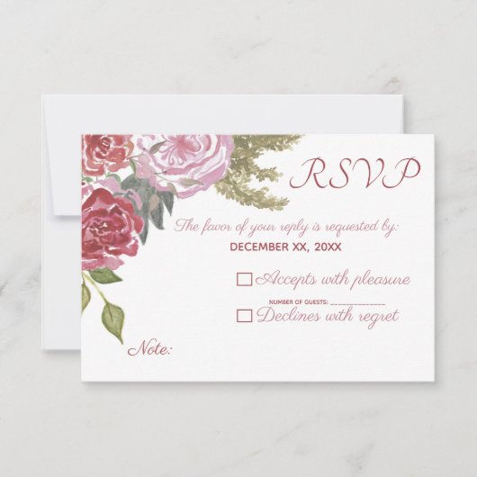 Aquarellfarben-Rose RSVP Karte (Vorderseite)