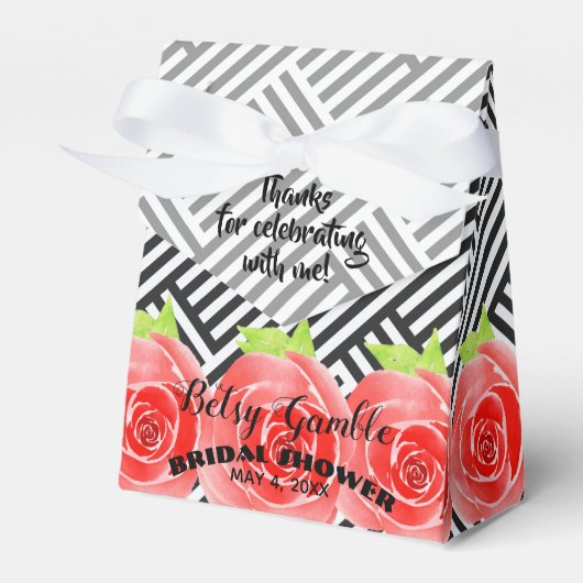 Aquarellfarben Rose Schwarz-weiß Streifen Derby Ze Geschenkschachtel (Vorderseite)