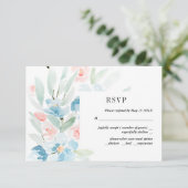 Aquarellfarben-Rose und Blauer Hochzeitstich-RSVP- RSVP Karte (Stehend Vorderseite)
