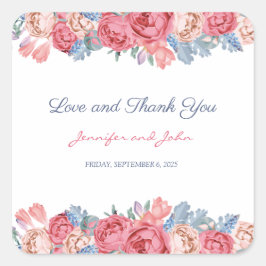 Aquarellfarben Rosen & Blumen Chic Wedding Quadratischer Aufkleber