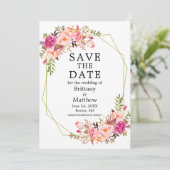 Aquarellfarben Rosen Geo Frame dumm Blau Save The Date (Stehend Vorderseite)