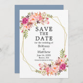 Aquarellfarben Rosen Geo Frame dumm Blau Save The Date (Vorne/Hinten)