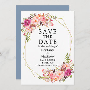 Aquarellfarben Rosen Geo Frame dumm Blau Save The Date