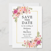 Aquarellfarben Rosen Gold Blau Save the Date (Vorderseite)