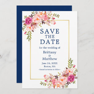 Aquarellfarben Rosen Gold Navy Blau Save the Date