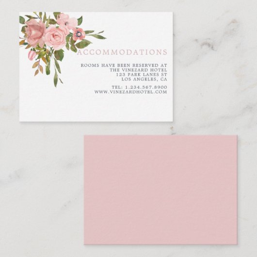 Aquarellfarben Rosen Hochzeitsunterkünfte in Rosa Begleitkarte (Vorne/Hinten)