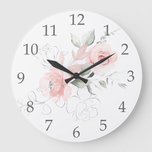 Aquarellfarben Rosen Rosen Farbe Grün Blätter Große Wanduhr (Vorderseite)