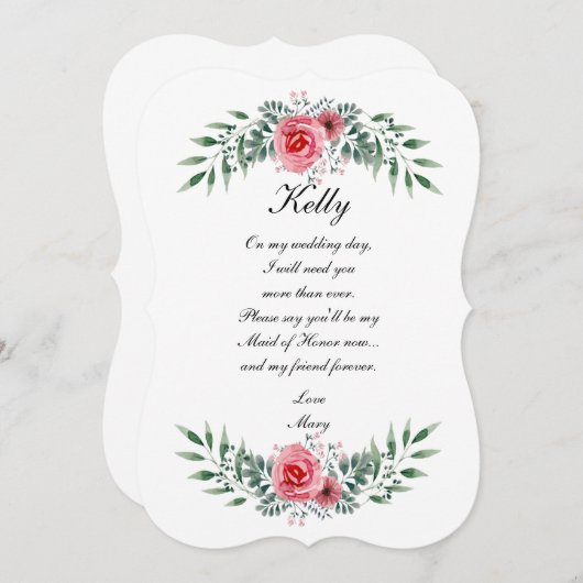 Aquarellfarben Rosengrün MädchenEhrenmedaille Einladung (Vorne/Hinten)