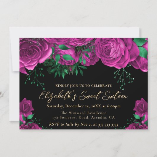 Aquarellfarben Roses 16 . Geburtstag Einladung (Vorderseite)